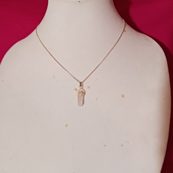 Source Unknown Jewelry - 90s Vintage Sterling Silver and Rose Quartz Pendant Necklace